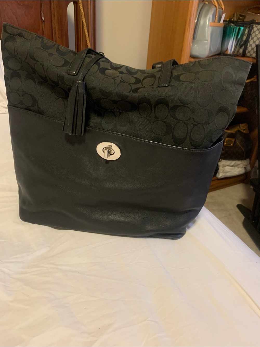 Coach Black legacy signature turn lock tote